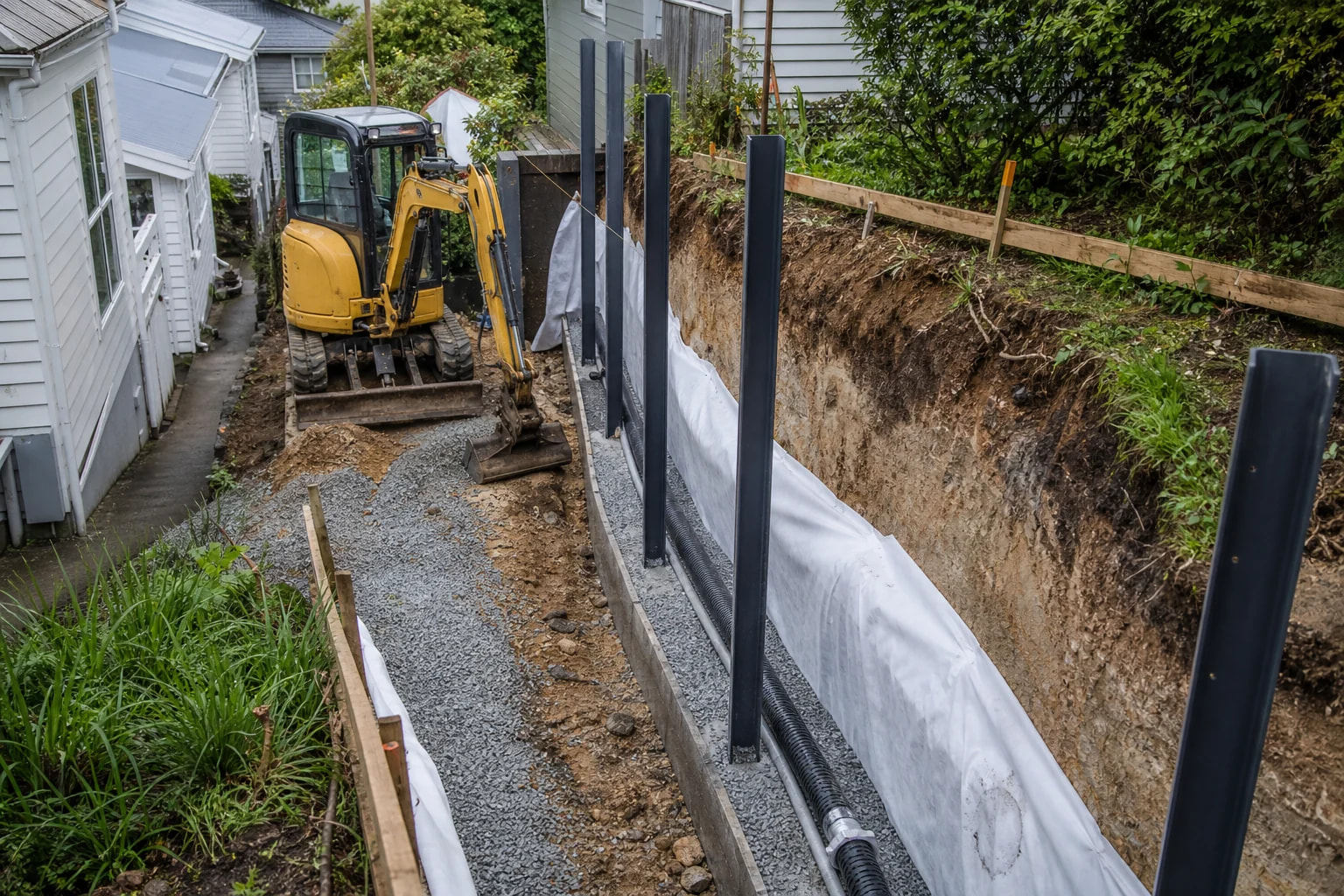 Drainage system built into a retaining wall near the Hutt River